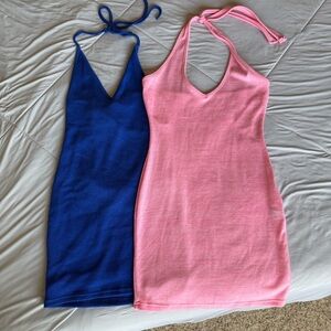 SHEIN Blue and Pink Mini Halter Dresses Coverups Summer Set of 2